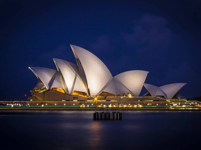 Sydney Opera House lit up at night